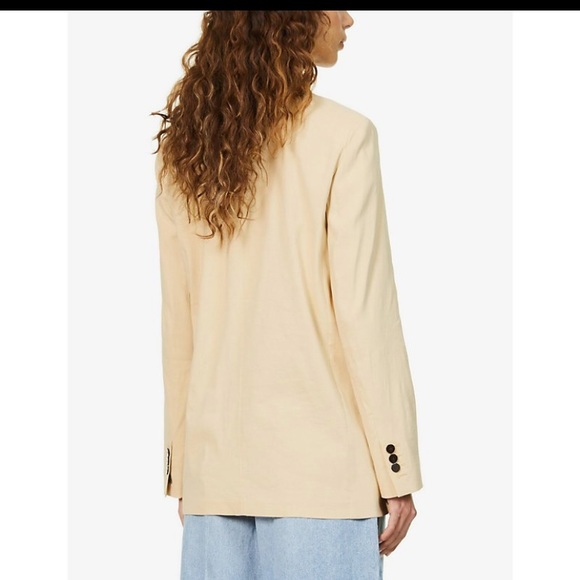 🔥THEORY Boy Double-Breasted Stretch Linen-Blend Blazer Size 6 in Oat Melange 🔥 - Picture 11 of 16